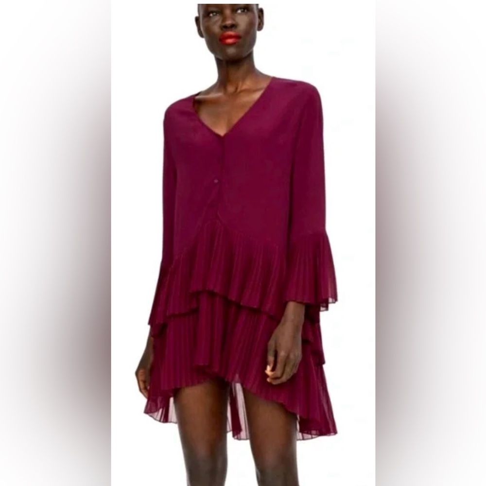 Zara Burgundy Layered Long Sleeve Dress NWT Size Small